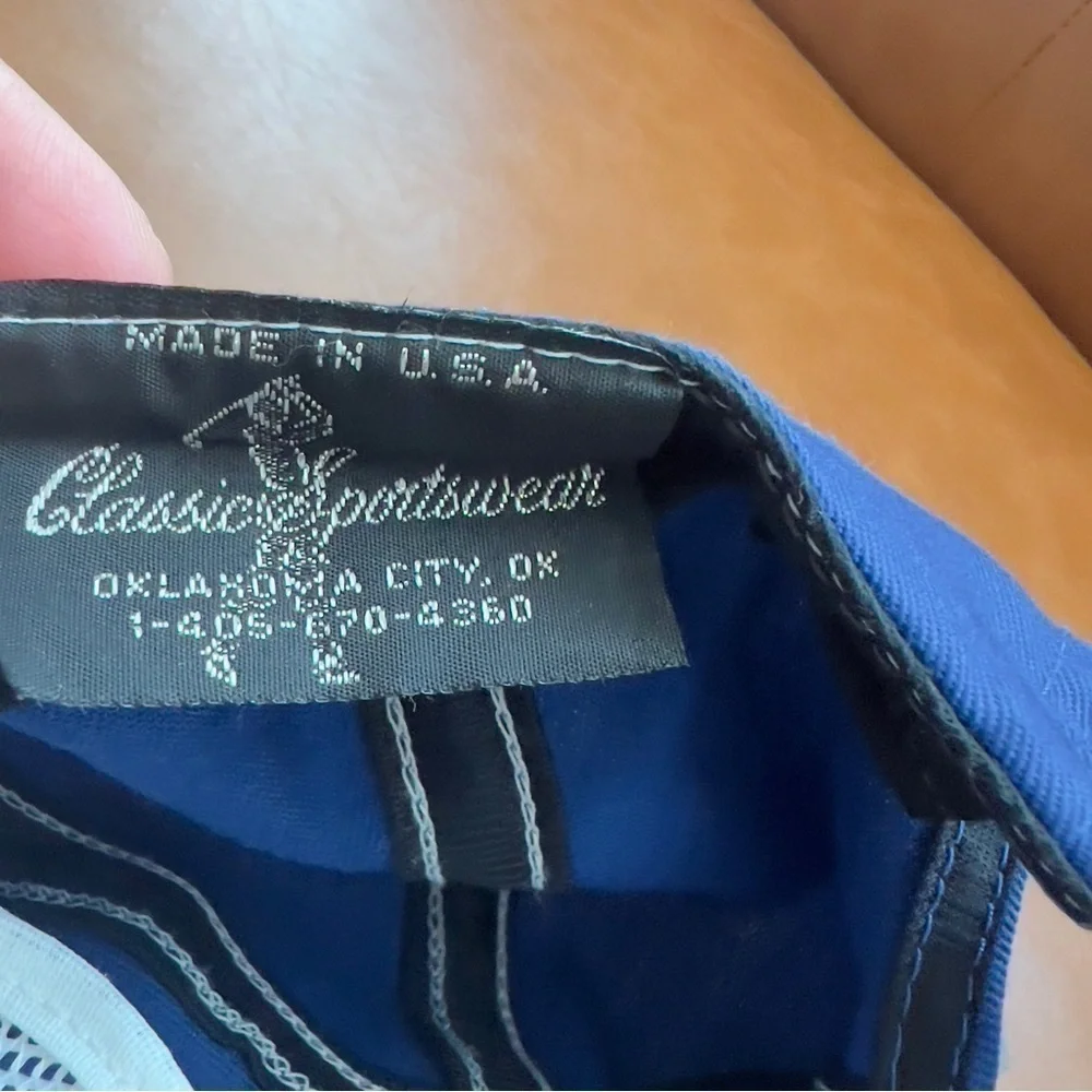 Vtg Classic Sportswear Majestic Flag Blue Roped Trucker Hat Cap Leather Strap